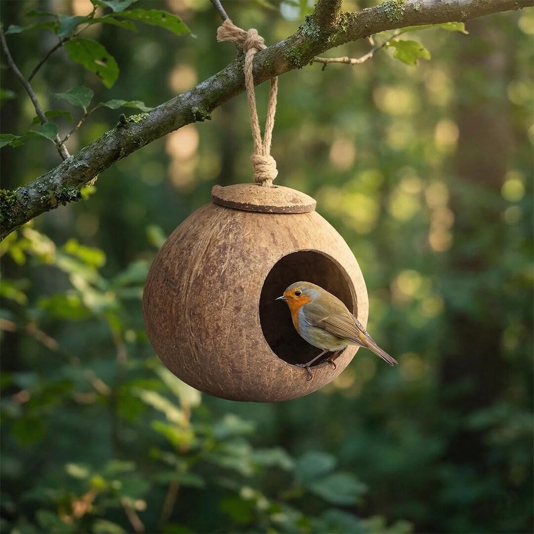Natural Coconut Shell Bird Nest Hideout for Small Birds, Parakeets ...