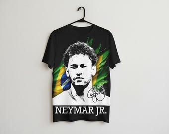 Maglietta da tifoso di Neymar Jr., Brasile, con grafica a tema calcio.
