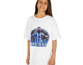 Kids Lionel Messi Argentina World Cup Soccer T-Shirt, Youth Football Graphic Tee