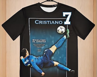 Maglietta Cristiano Ronaldo con la stampa di una rovesciata, maglietta da calcio CR7 Iconic Goal.