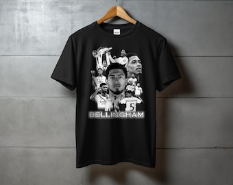T-shirt con grafica di Jude Bellingham, maglietta per tifosi del Real Madrid, abbigliamento da calciatore.