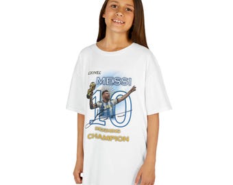 Maglietta per bambini di Lionel Messi, campione del mondo con l'Argentina, maglietta per giovani tifosi di calcio.