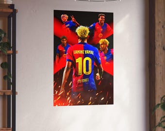 Poster di calcio del Barcellona in lamina Yamal, decorazione murale con stella del calcio, ideale per la cameretta dei bambini.