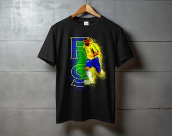 T-shirt Ronaldo Nazário R9 Brasile, maglietta grafica retrò della leggenda del calcio anni '90