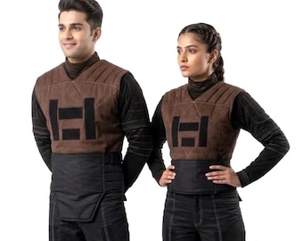 Brown Din Djarin Mandalorian Costume 3 Piece Star Wars Cosplay Suit with Flight Suit Vest and Pants Bounty Hunter Outfit