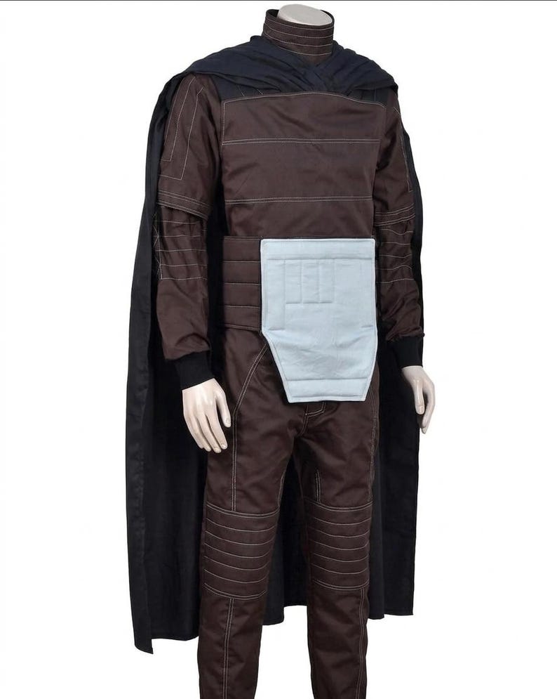 Handcrafted premium silver metallic armor cosplay suit and full-body galactic bounty hunter costume with custom tailored under-suit and long cape.