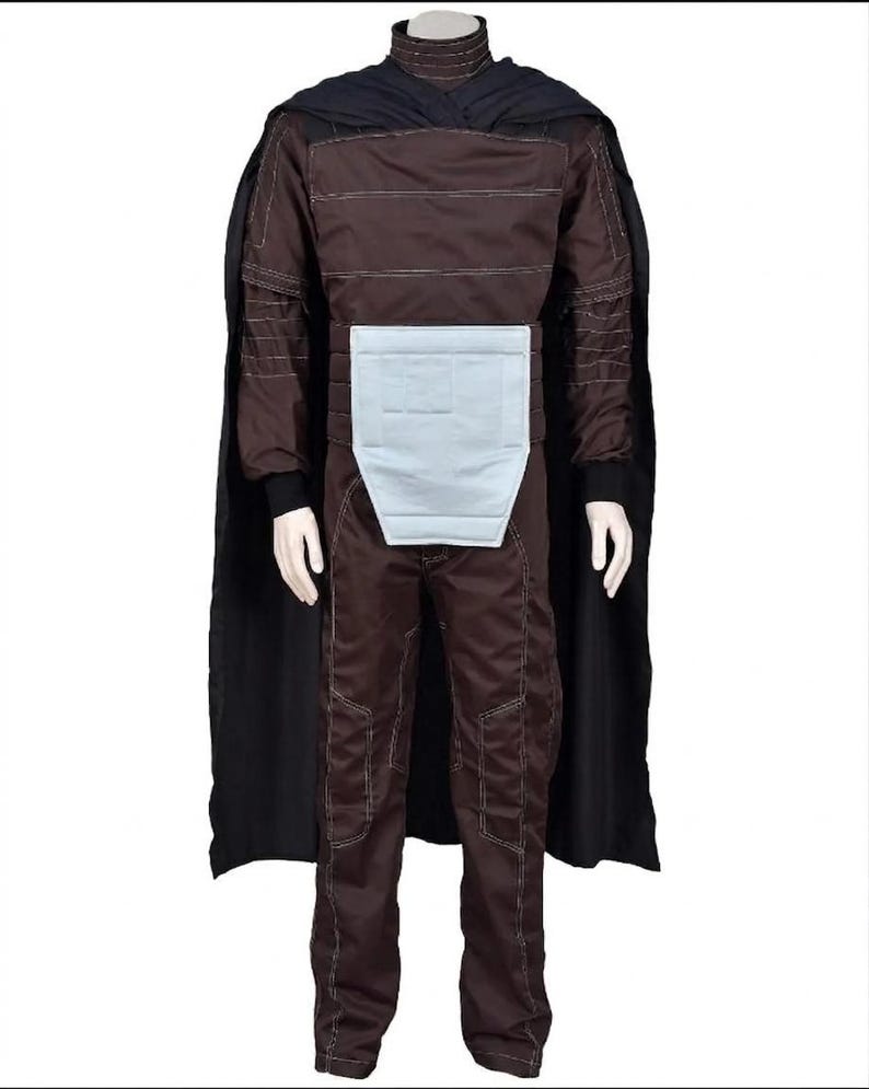 Handcrafted premium silver metallic armor cosplay suit and full-body galactic bounty hunter costume with custom tailored under-suit and long cape.