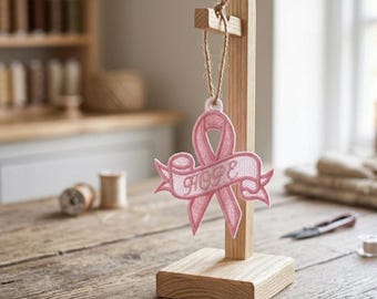 Pink Ribbon FSL Embroidery Design: Breast Cancer Awareness Hope Earring Ornament (Digital Download)