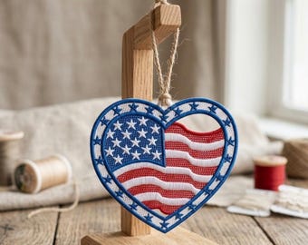 FSL 4th of July Heart Embroidery Designs: Patriotic Lace Ornaments (Instant Download)
