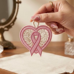 Free Standing Lace Heart Earring: Pink Ribbon Breast Cancer Awareness Embroidery File (Instant Download)