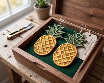 FSL Pineapple Earrings Embroidery Design Summer Tropical Fruit Lace Earrings Hanging Ornament Digital Machine Embroidery File