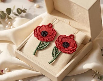 Rose FSL Earrings Embroidery Design, Floral Lace Jewelry Machine Embroidery File, Free Standing Lace Earrings Pattern Digital Download