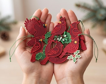 FSL Christmas Cardinal Embroidery Design Bundle Freestanding Lace Bird Ornament Machine Embroidery Files