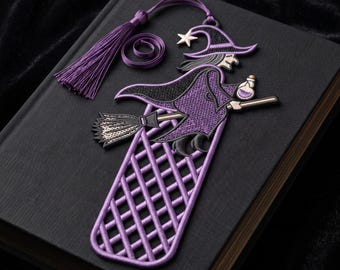 Free Standing Lace Flying Witch Bookmark Embroidery Design (6.9 & 6 Inch)