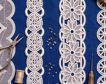 4 FSL Bracelet Embroidery Designs Bundle Tatting Lace Jewelry Machine Embroidery Files Freestanding Lace Cuff Patterns Digital Download