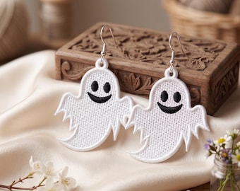 FSL Ghost Embroidery Design Halloween Earrings Machine Embroidery File Freestanding Lace Spooky Cute Ghost Digital Download