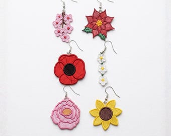 FSL Blumen Ohrringe, Maschinenstickerei, Freistehender Spitzenschmuck (Instant Download)