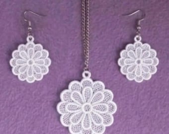 FSL Flower Lace Embroidery Design, Free Standing Lace Earrings, Floral Ornament Pattern (Digital Download)