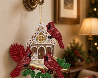 Free Standing Lace Cardinal Embroidery Design Set, FSL Bird Ornament Files, Cardinal Machine Embroidery Pattern Bundle, Digital Download