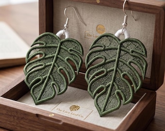 FSL Monstera Leaf Embroidery Design: Free Standing Lace Botanical Earrings ornaments (Digital Download)