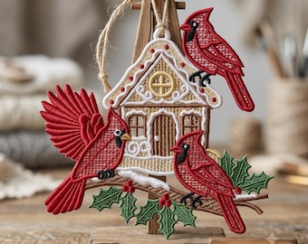 Free Standing Lace Cardinal Embroidery Designs, FSL Bird Ornament Bundle (Digital Download)
