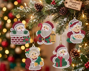 FSL Santa Mrs Claus Christmas Ornament Embroidery Design Bundle (Digital Download)