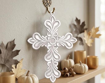 Free Standing Lace Cross Embroidery Design, Religious Ornament (Digital File)