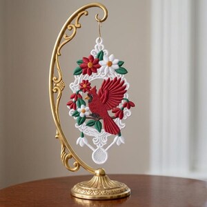 Cardinal Lace Ornament Embroidery Design, Free standing Lace Bird Machine File (Digital Download) image 3