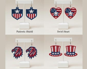 4th of July FSL Embroidery Design Set: Patriotic Earrings, Charms (4x4 Hoop)