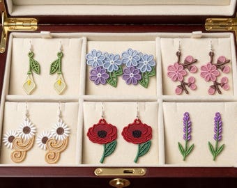 FSL Flower Earrings Embroidery Design Bundle, Freestanding Lace Floral Jewelry Files, Machine Embroidery Earring Patterns Digital Download