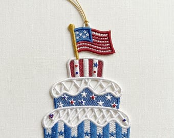 FSL 4th of July cake Embroidery Designs: Patriotic Lace Ornaments (Instant Download)