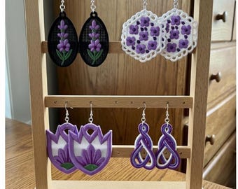FSL Lavender Lace Earrings Embroidery Design Set (4 Designs) (Digital Download)