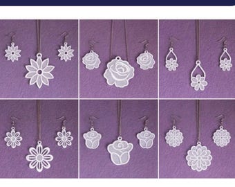 FSL Flower Earrings and Pendant Embroidery Design Bundle (Digital Download)
