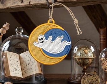 FSL Moon Ghost Embroidery Design: Halloween Lace Earrings, Ornaments (Digital Download)