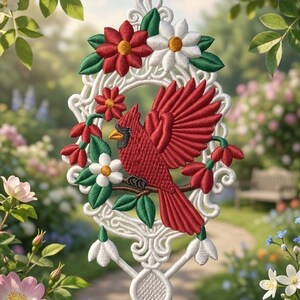 Cardinal Lace Ornament Embroidery Design, Free standing Lace Bird Machine File (Digital Download) image 4
