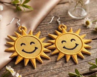 FSL Sun Earrings Embroidery Design Smiling Sun Summer Lace Earrings Hanging Ornament Digital Machine Embroidery File