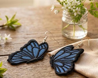FSL Butterfly Earrings Embroidery Design: Realistic Lace Butterfly Hanging Ornament, Machine Embroidery Digital Download