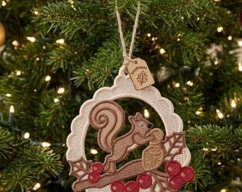 FSL Squirrel Embroidery Design, Free Standing Lace Woodland Animal Pattern, Squirrel on Branch Ornament File, Machine Embroidery