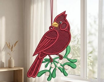 Cardinal Bird FSL Embroidery Design: Free Standing Lace Ornament Christmas Bird Machine Embroidery File Lace Decoration
