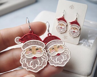 Santa Claus FSL Embroidery Design, Christmas Ornament, Earring (Digital Download)