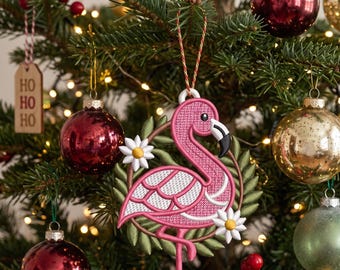Pink Flamingo FSL Embroidery Design, Tropical Bird Ornament, Jewelry Pattern (Digital Download)
