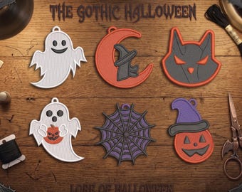 Halloween Earrings Embroidery Design Bundle FSL Ghost Spider Pumpkin Lace Earrings and Party Decor Machine Embroidery Files