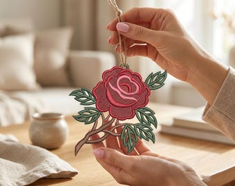 Rose FSL Ornament Embroidery Design: Lace Rose Jewelry Ornament Pattern |Floral Earrings Machine Embroidery File Digital Download