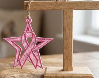 Pink Ribbon Freestanding Lace Earrings Ornaments: Awareness Jewelry Embroidery Design (Digital Download)