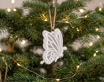 FSL Butterfly Earrings Embroidery Design White Lace Butterfly Earring and Hanging Ornament Free Standing Lace Digital File