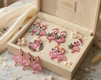 Free Standing Lace Flamingo Embroidery Designs, Ornament and Earrings Set (Digital Download)