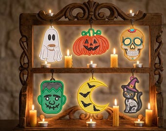 FSL Halloween Earrings Embroidery Design Bundle Freestanding Lace Earring  Ghost Bat Skeleton Witch Hat Machine Embroidery Files
