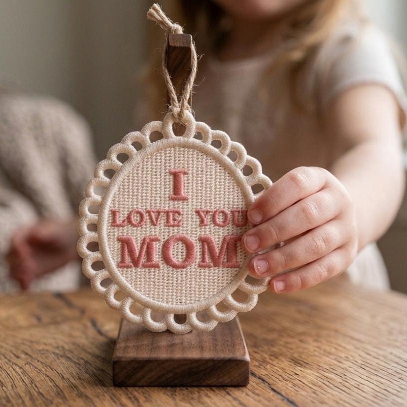 I Love You Mom Free Standing Lace Ornament Mother’s Day Embroidery (4x4 ...