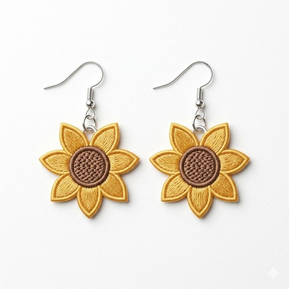 FSL Sunflower Earrings Embroidery Design – Freestanding Lace Floral Jewelry (Digital Download)