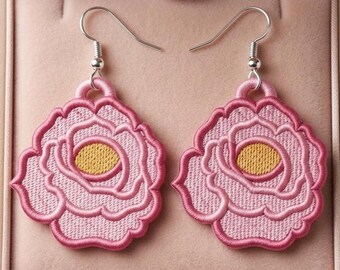 Free Standing Lace Rose Earrings: Floral Embroidery Design (Digital Download)